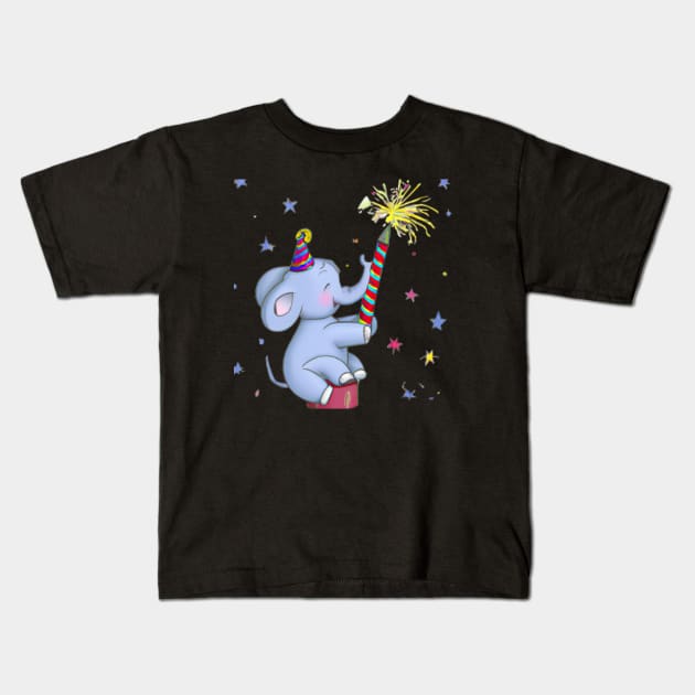 Happy New Year Elephant Kids T-Shirt by Shadowbyte91